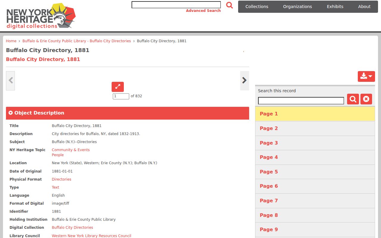 Orchard Park city directory keyword example from a Buffalo directory entry