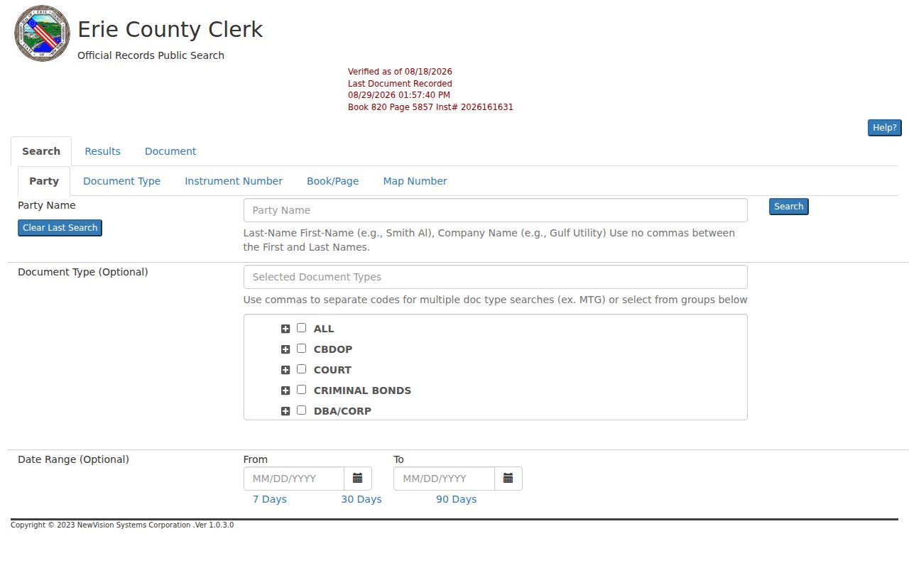 Orchard Park street directory Erie County Clerk BrowserView filters
