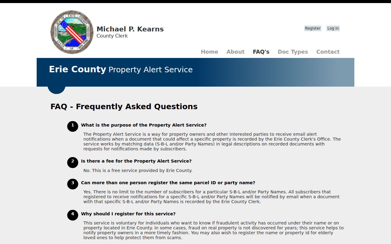 Orchard Park neighbors records through Erie County Property Alert